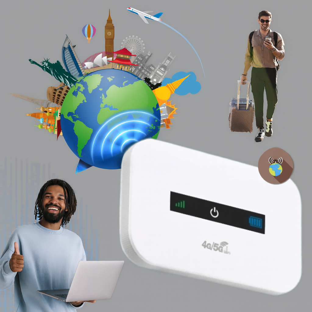 Hvit bærbar Wi-Fi ruter med dual-band og USB-C for lynraskt mobilt internett og reise-hotspot.