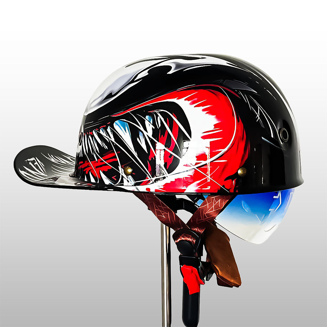Svart baseballcap-motorsykkelhjelm; lettvekt, ECE/DOT-sertifisert for menn.
