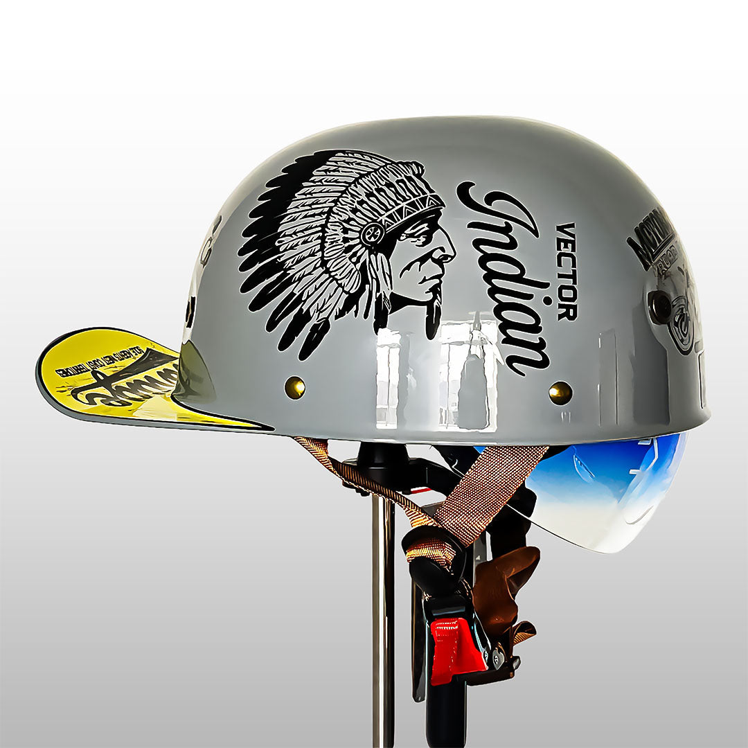 Hjelm for menn: baseballcap-stil motorsykkelhjelm; lett, komfortabel og DOT/ECE-sertifisert.