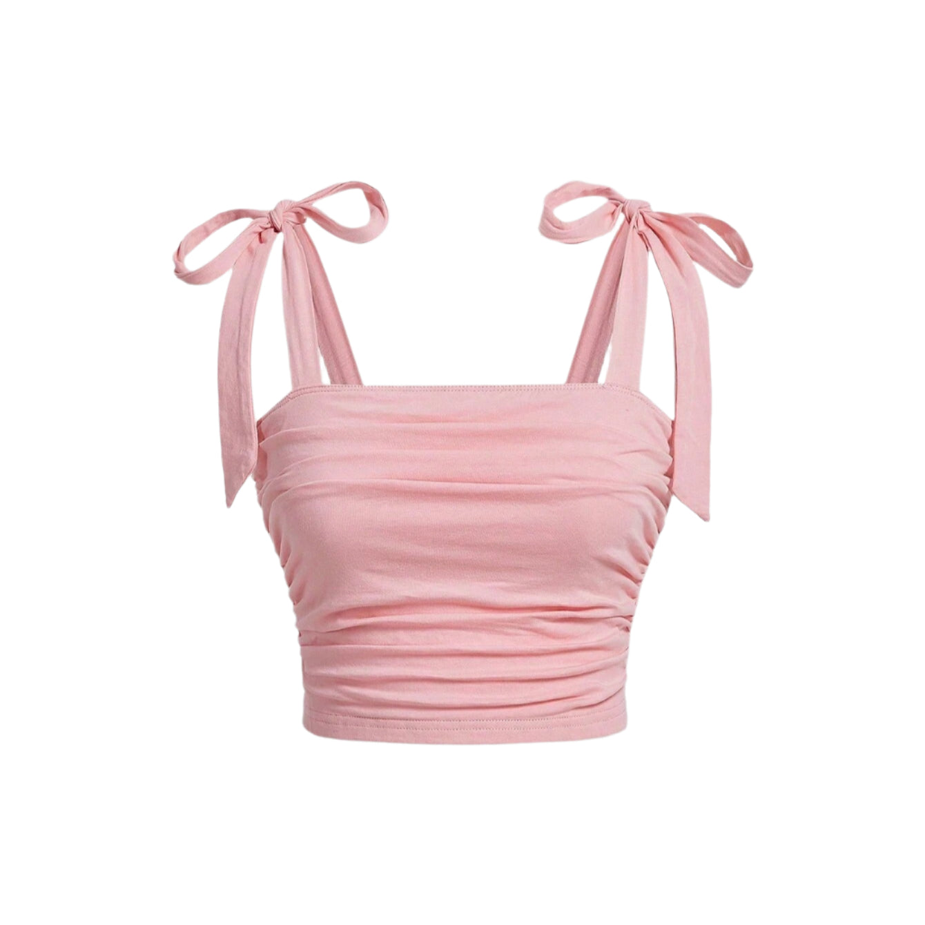 Svart stilren crop top for dame, med rysjer og justerbare skulderbånd, elegant overdel.