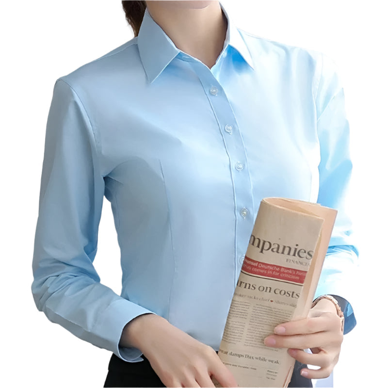Elegant svart langermet bluse for kvinner. Formell arbeidstopp til kontoret og businessmøter.