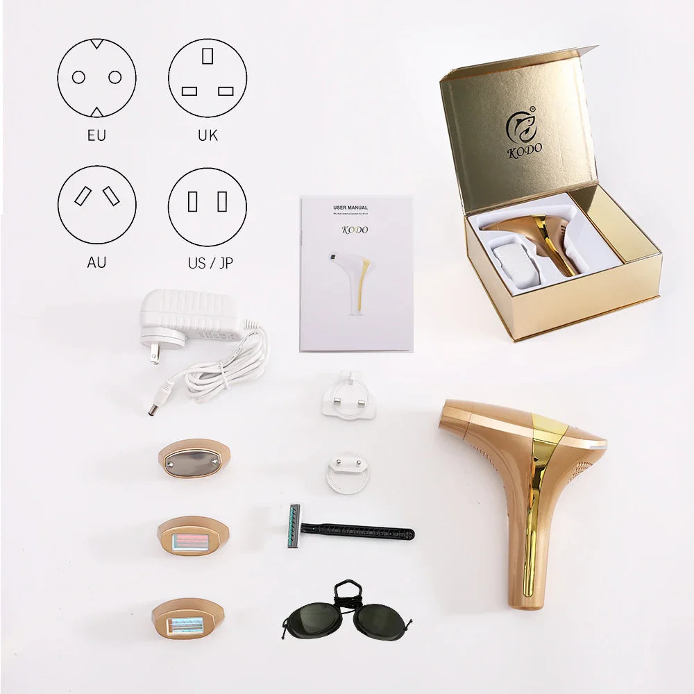 Portabel IPL laser epilator for hårfjerning av hele kroppen og ansiktet. Perfekt hudpleie løsning hjemme for glatt hud.