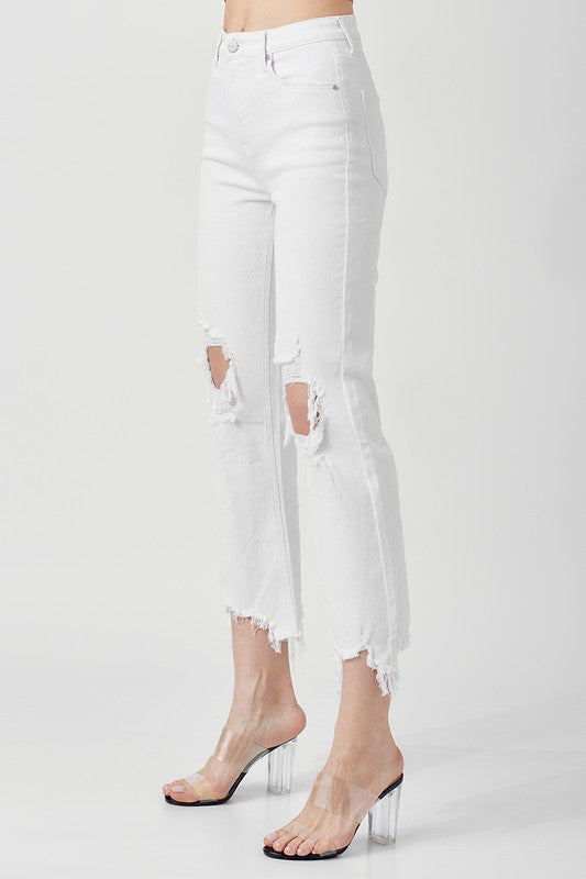 Komfortable hvite høytliv jeans for kvinner med rett passform, ideell for elegant og tidløs hverdagsbruk.