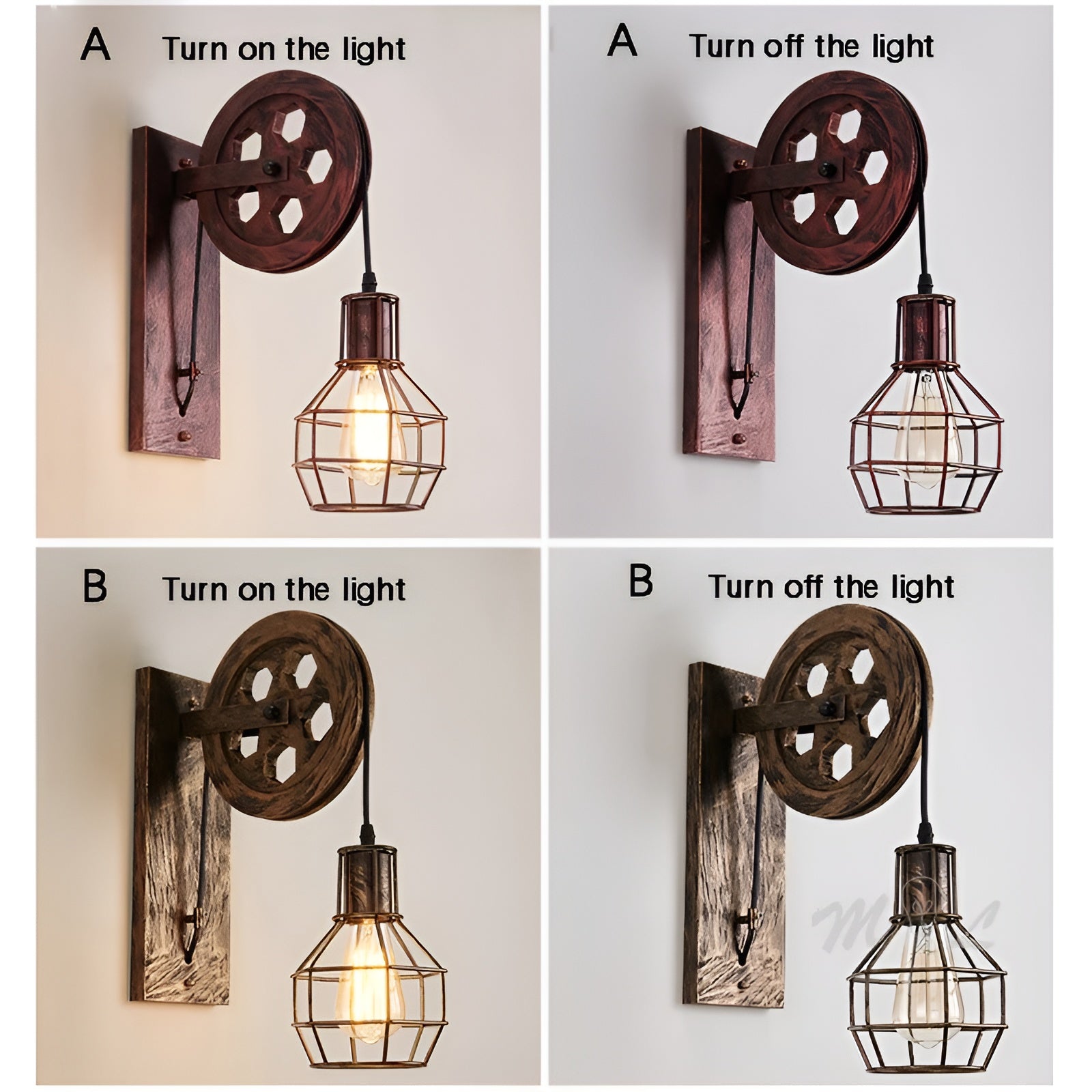 Detalj av industriell vegglampe med integrert LED-lys. Robust konstruksjon og tidløs design for hjemmet.