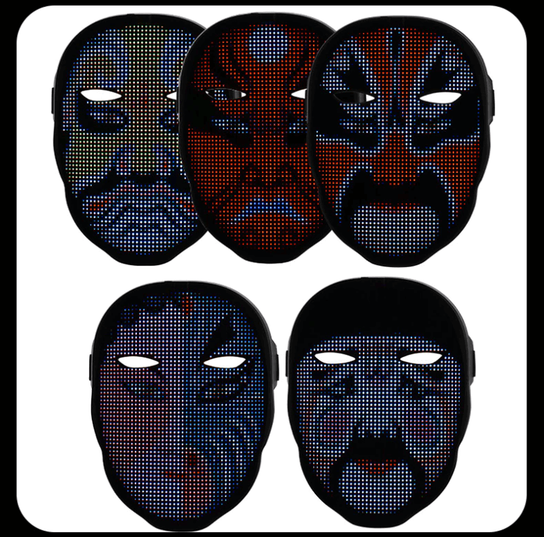 Musikkreaktiv LED-festmaske med Bluetooth for animerte uttrykk. Gjør ditt kostyme levende.