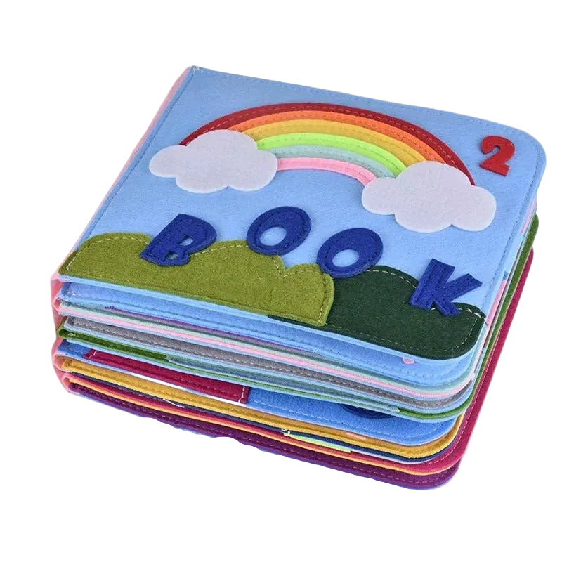 Interaktiv Montessori barnebok med fargerike sider. Stimulerer læring, finmotorikk og kreativitet for barn.