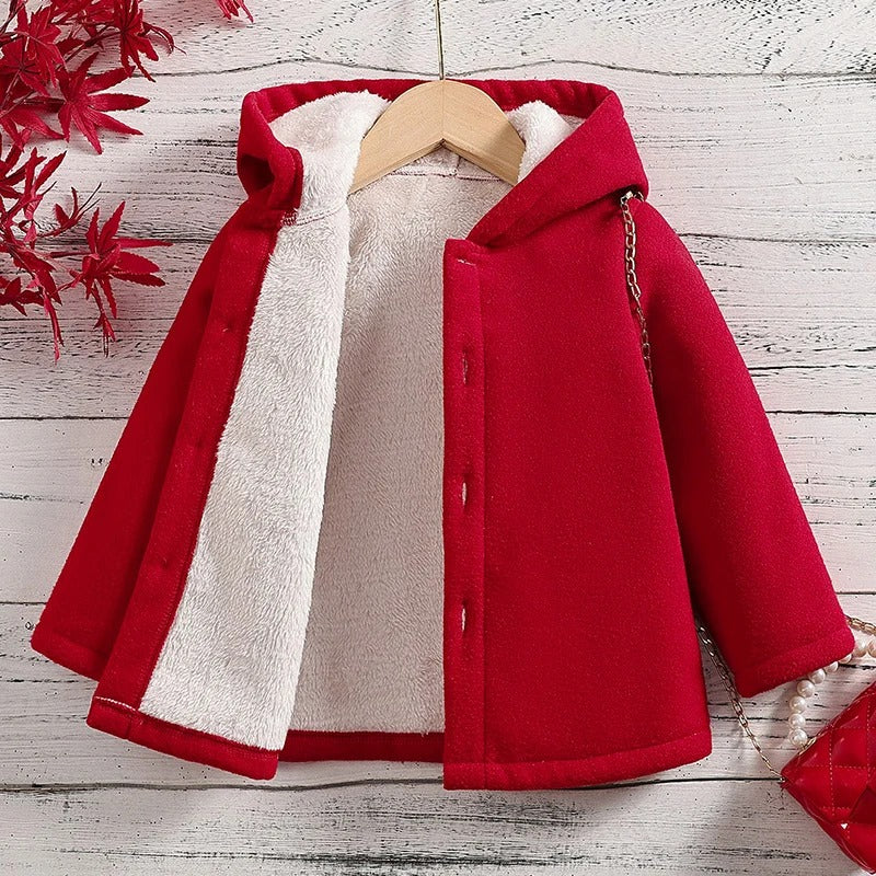 Tykk fleece vinterjakke for jenter, med hette, et flott ytterplagg for alle aktiviteter.
