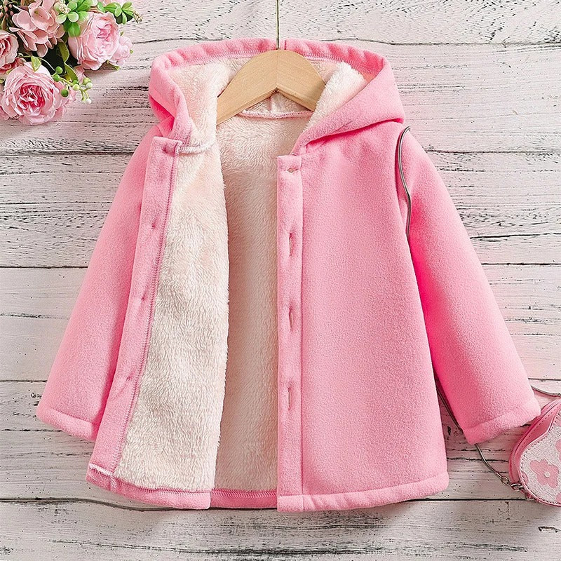 Hettejakke i tykk fleece for jenter, supervarm og myk, ideell for høst/vinter.