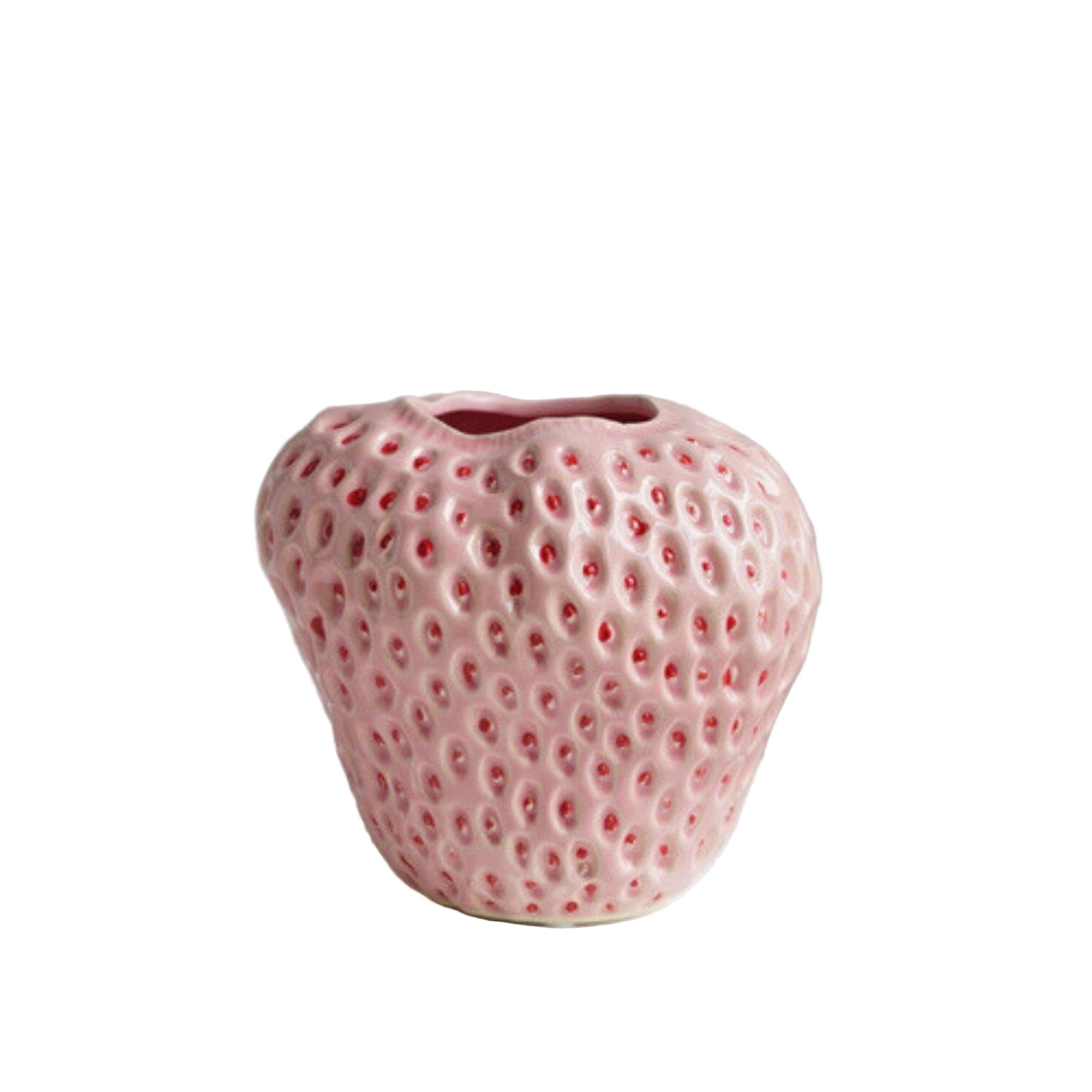 Jordbær blomsterpotte i keramikk. Fargerik, lekent design for hjemmedekor og planter.