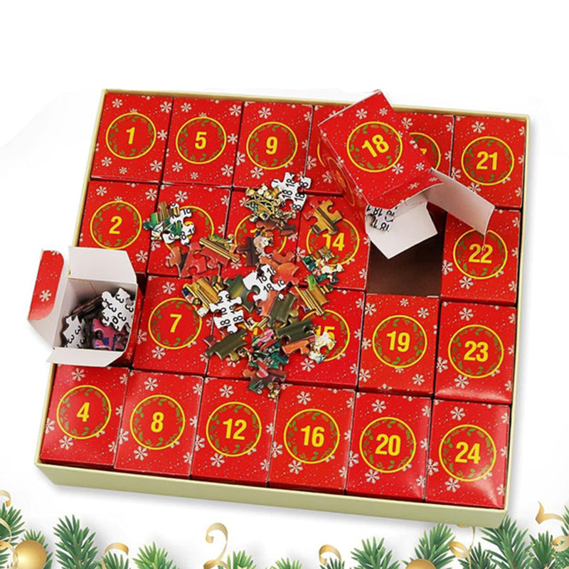Adventskalender med daglige puslespillbiter; skaper juleglede og hygge for hele familien.