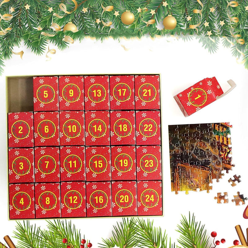 Fargerik julekalender med unike puslespillmotiv; ideell for å bygge opp forventning før jul.