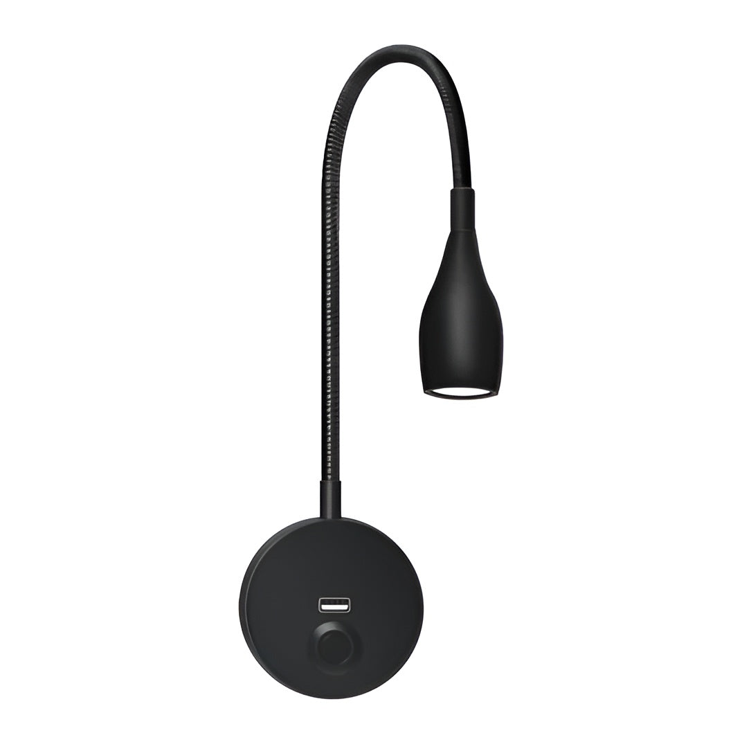 Justerbar leselampe med fleksibel arm og moderne svart design. Perfekt for komfortabel lesing med LED-lys.