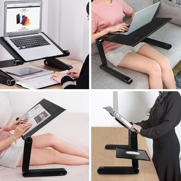 Ergonomisk pc-stativ for justerbar høyde og vinkel, som forbedrer holdning og komfort ved arbeid.