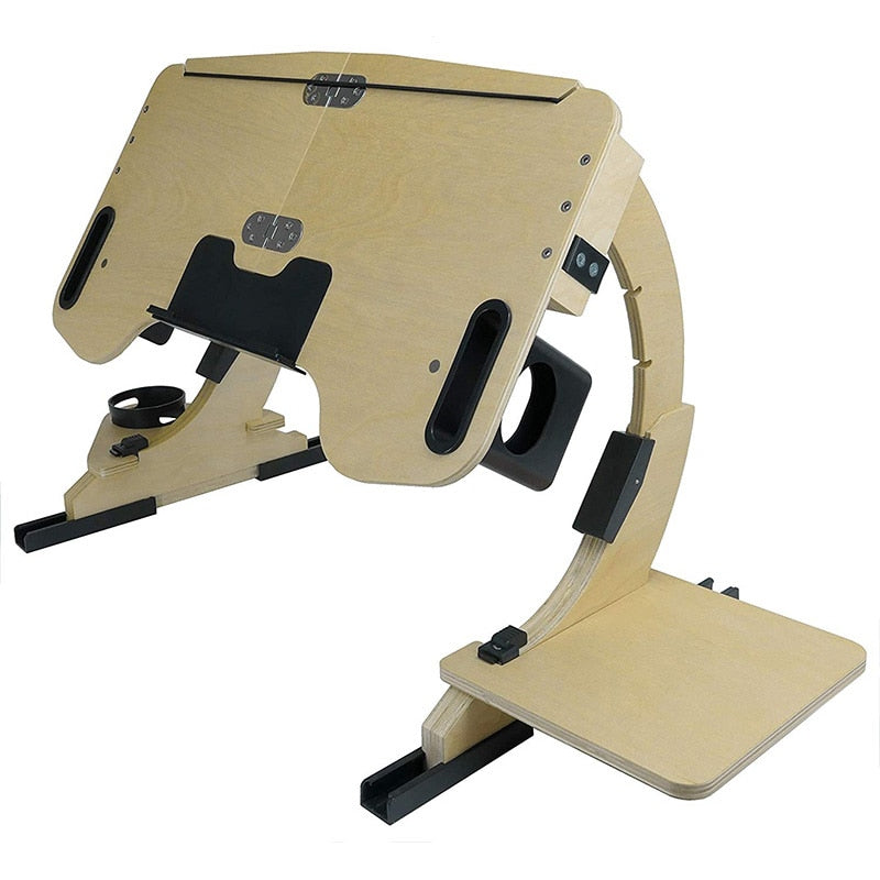 Bærbart laptopbord i furu med justerbar høyde og vinkel, perfekt for seng eller sofa. Ergonomisk arbeidsstasjon.