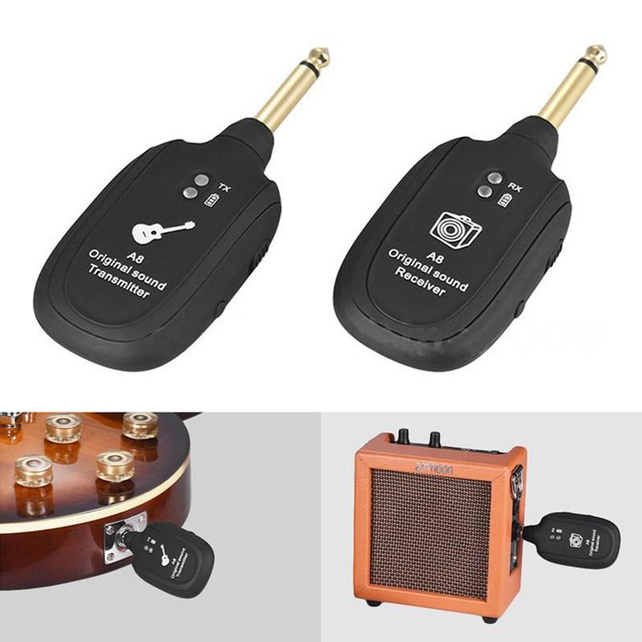 UHF trådløst gitarsystem, sender og mottaker, musikktilbehør for gitarister