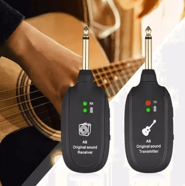 Gitarsystem trådløst med UHF-teknologi, lydsender og -mottaker for musikere