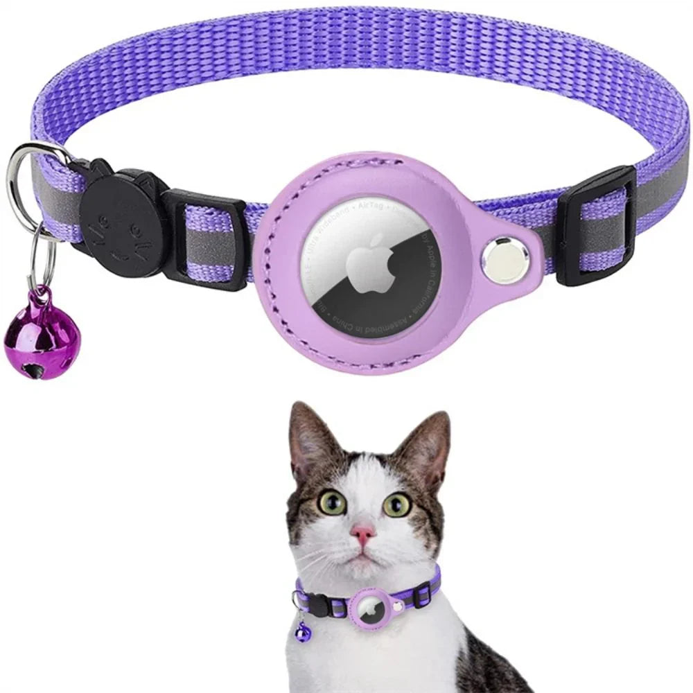 "Katzenhalsband mit Sicherheitsverschluss, reflektierend, GPS-Halterung, in lebhaften Farben für höchste Sichtbarkeit."