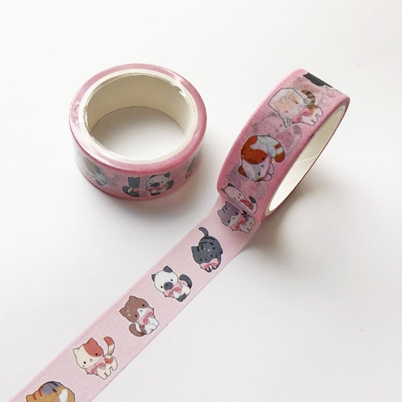 Søt kawaii dekorativ washi-tape for scrapbooking og journalføring, 5 unike mønstre.
