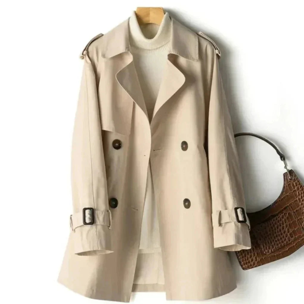 Klassisk dobbeltradet trenchcoat for damer, elegant ytterjakke perfekt for vår og høst.