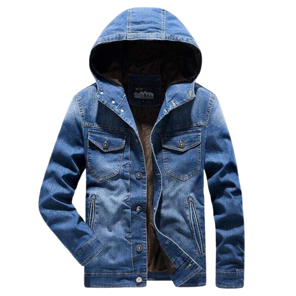 Klassisk herre denimjakke i blått, perfekt for tidløs stil og hverdagsbruk. Komfortabel vår- og høstjakke.