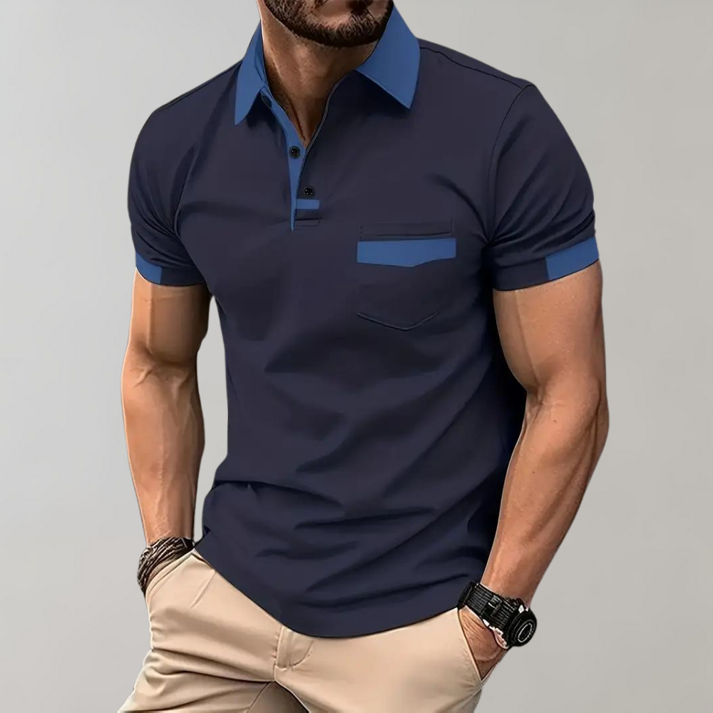 Klassisk herre poloskjorte i pustende polyester, perfekt for sommer og hverdag.