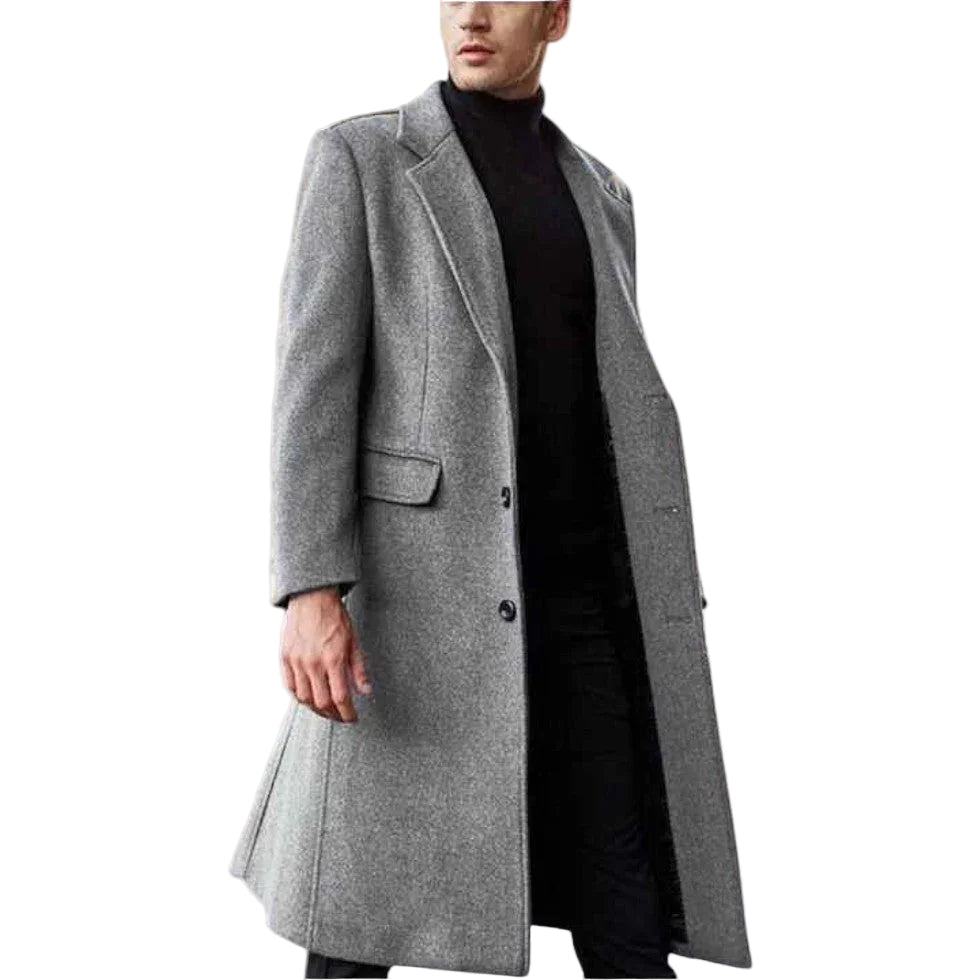 Klassisk herre vinterfrakk i ullblanding for elegant stil og varm komfort. Tidløs overfrakk for menn.