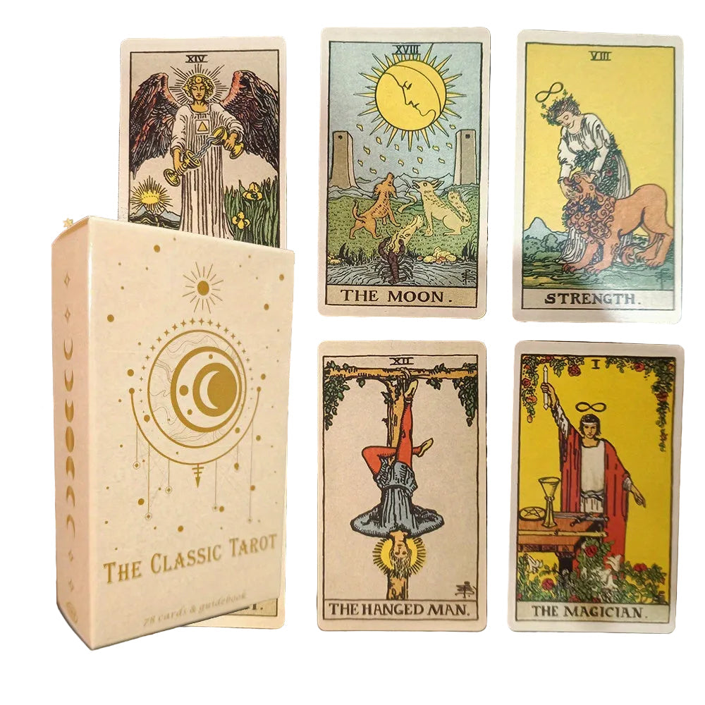 Klassisk tarotspill med 78 vakkert illustrerte kort. Perfekt for spirituell veiledning og selvutvikling.