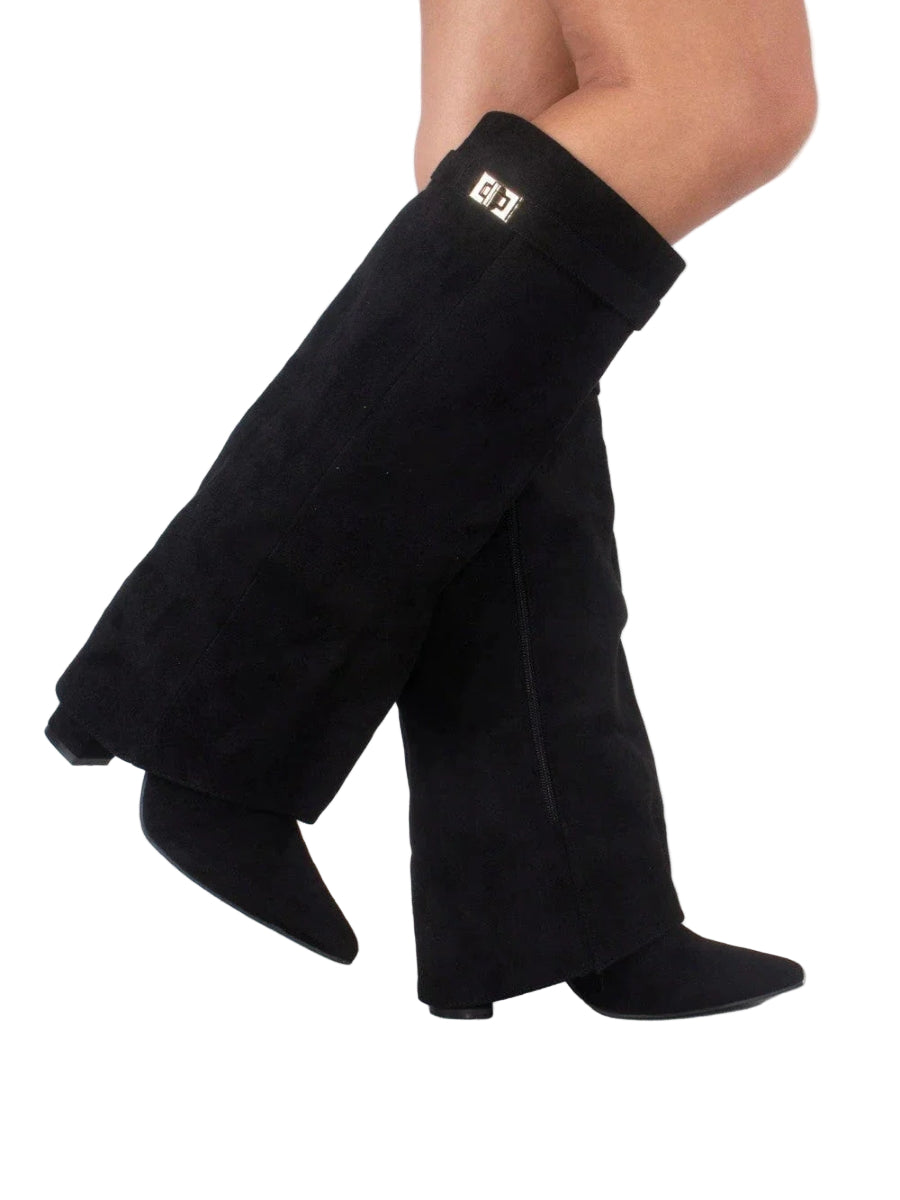 Kniehohe Damenstiefel in Schwarz mit stabilem Blockabsatz, modisch und elegant, perfekt fĂĽr Herbst & Winter