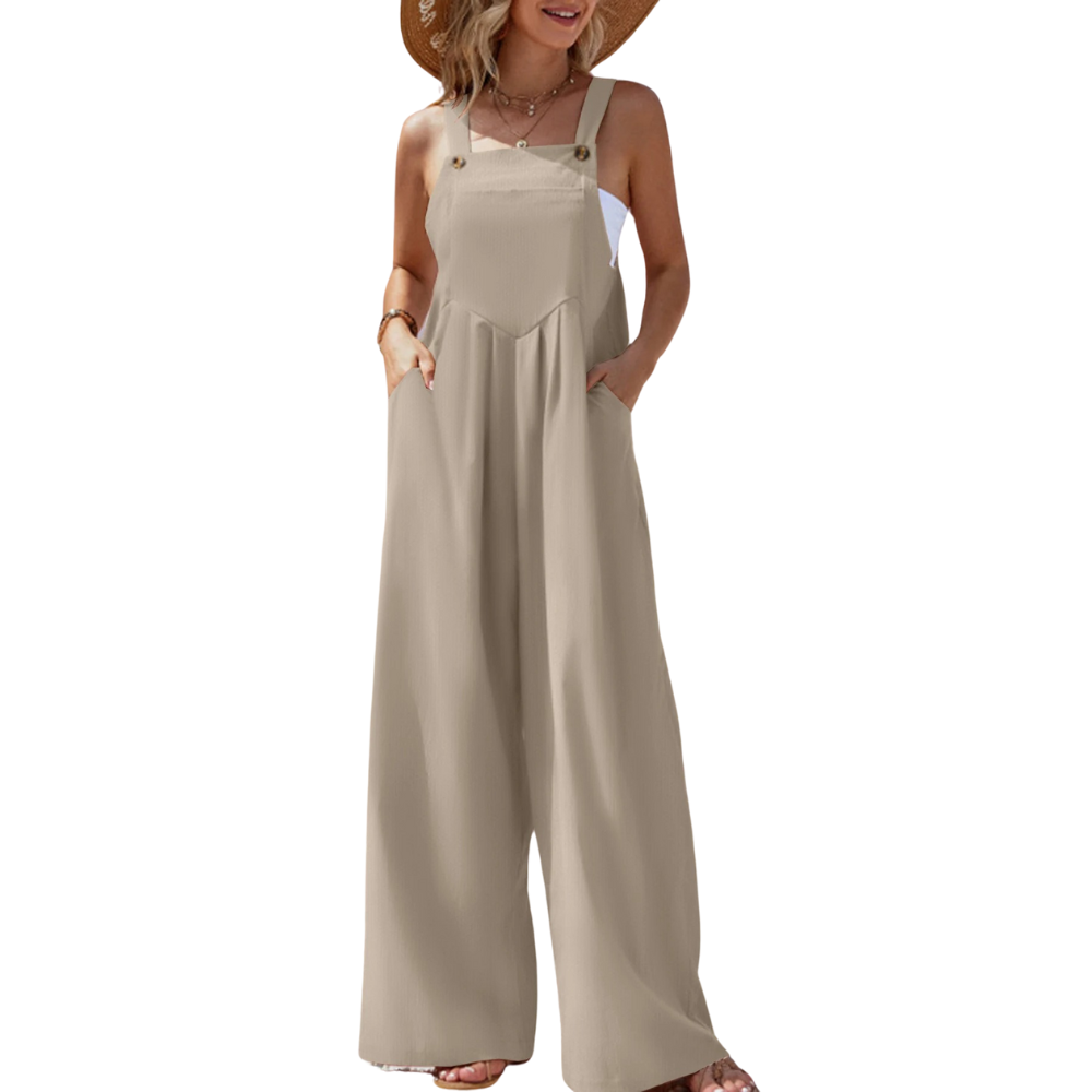 Allsidig dame jumpsuit med bukseseler, komfortabel for både hverdag og ferieturer.