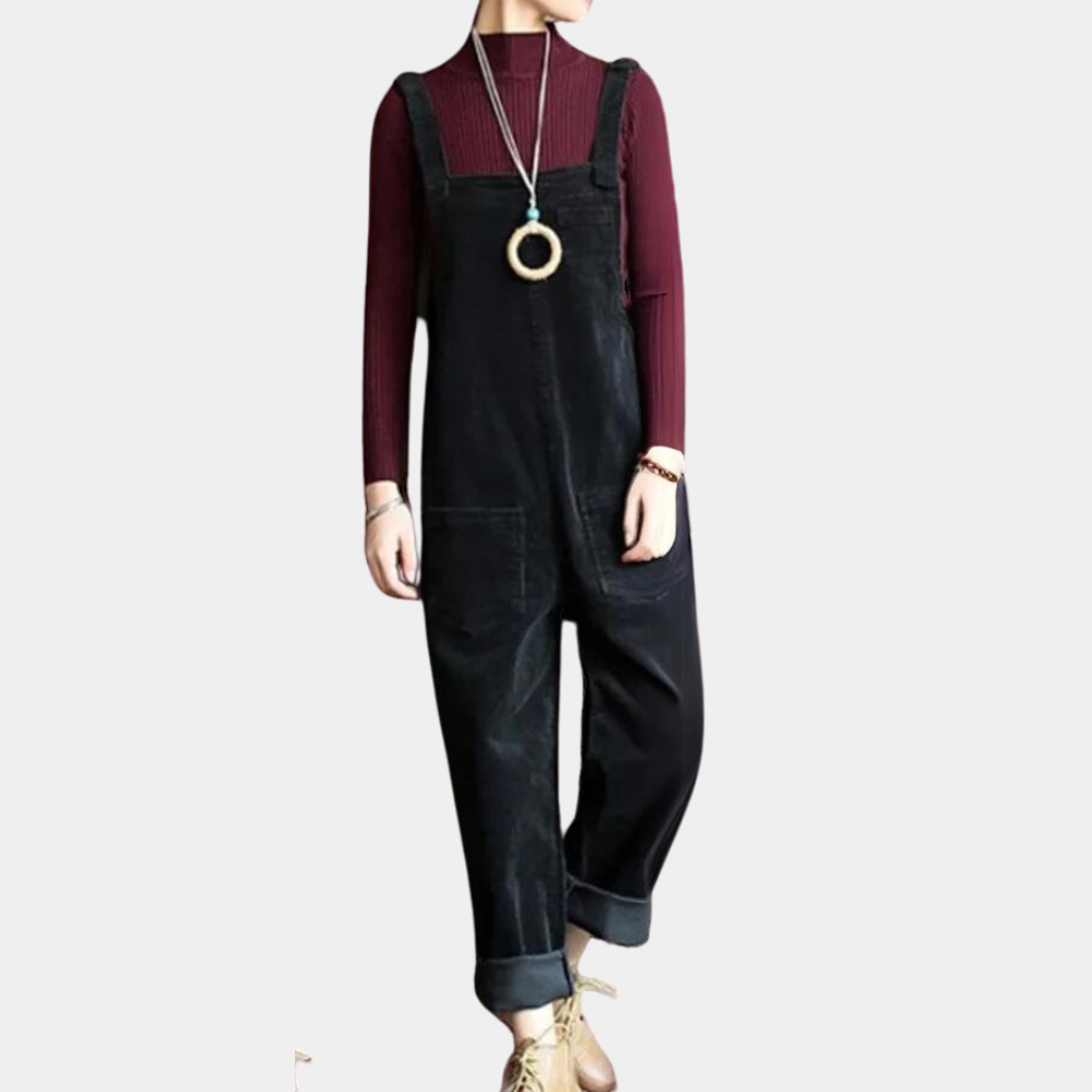 Avslappet kvinner jumpsuit i løs passform, kombinerer komfortabel stil med et feminint og moderne uttrykk.