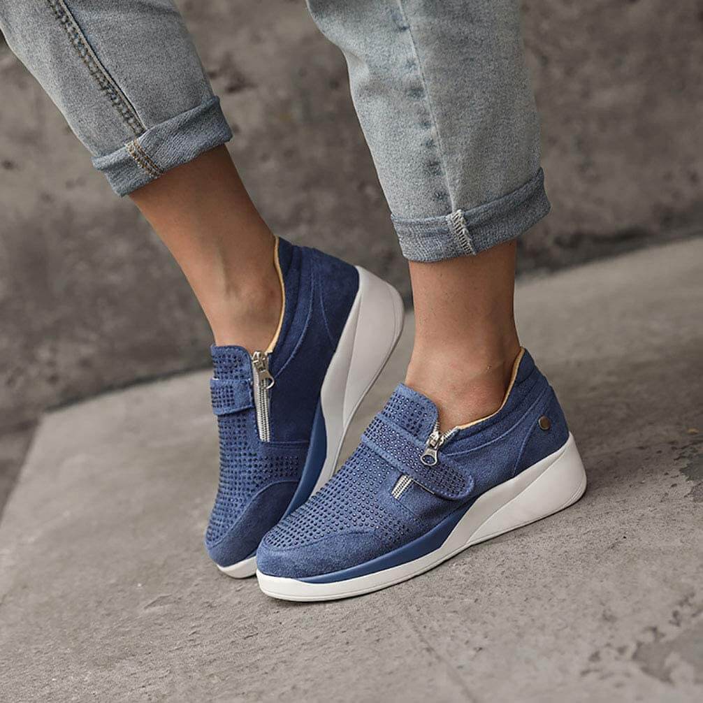 Ergonomiske damesneakers med ortopedisk støtte og glidelås for optimal komfort hele dagen.