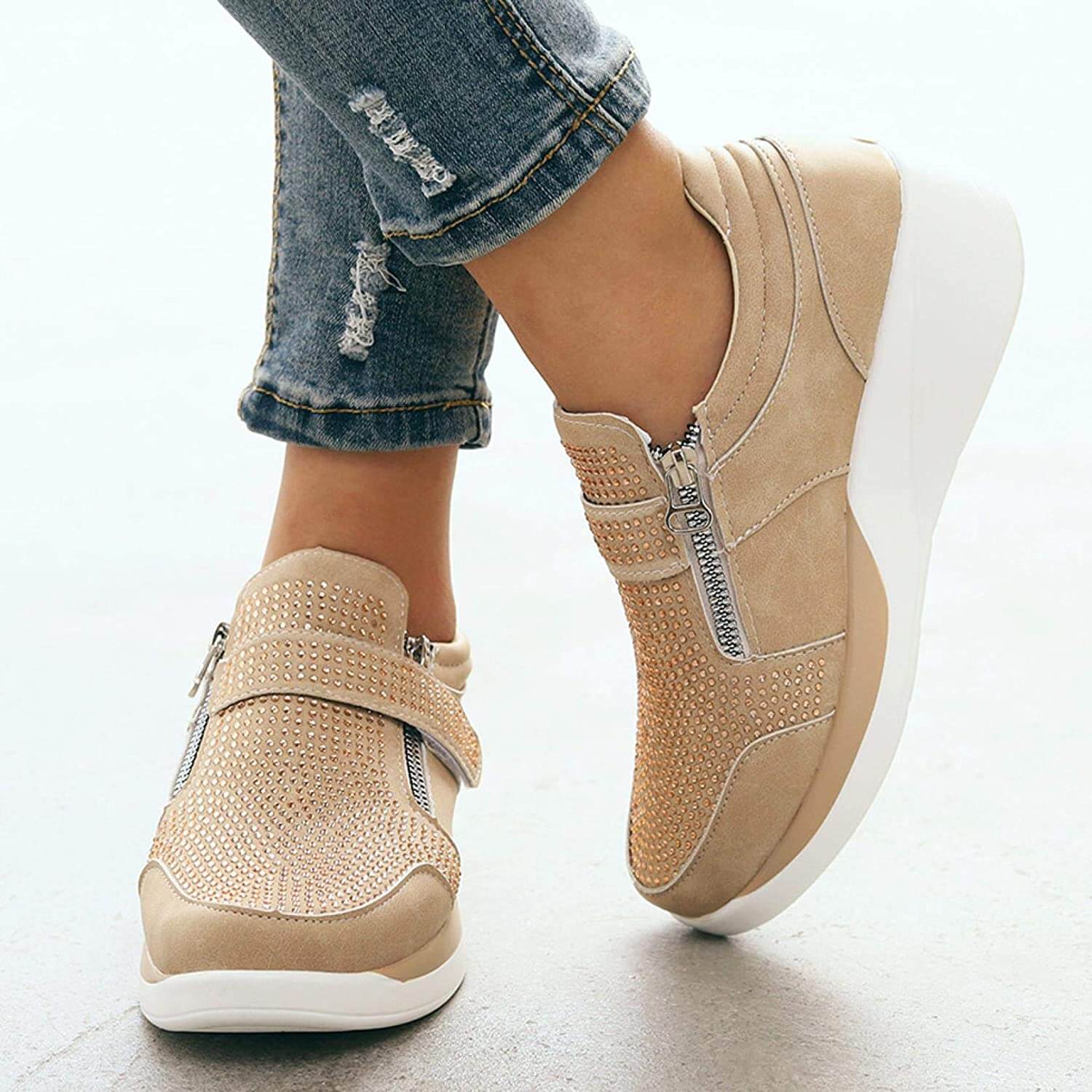 Allsidige damesneakers med glidelås, egnet som fritidssko for vår, sommer og høst.