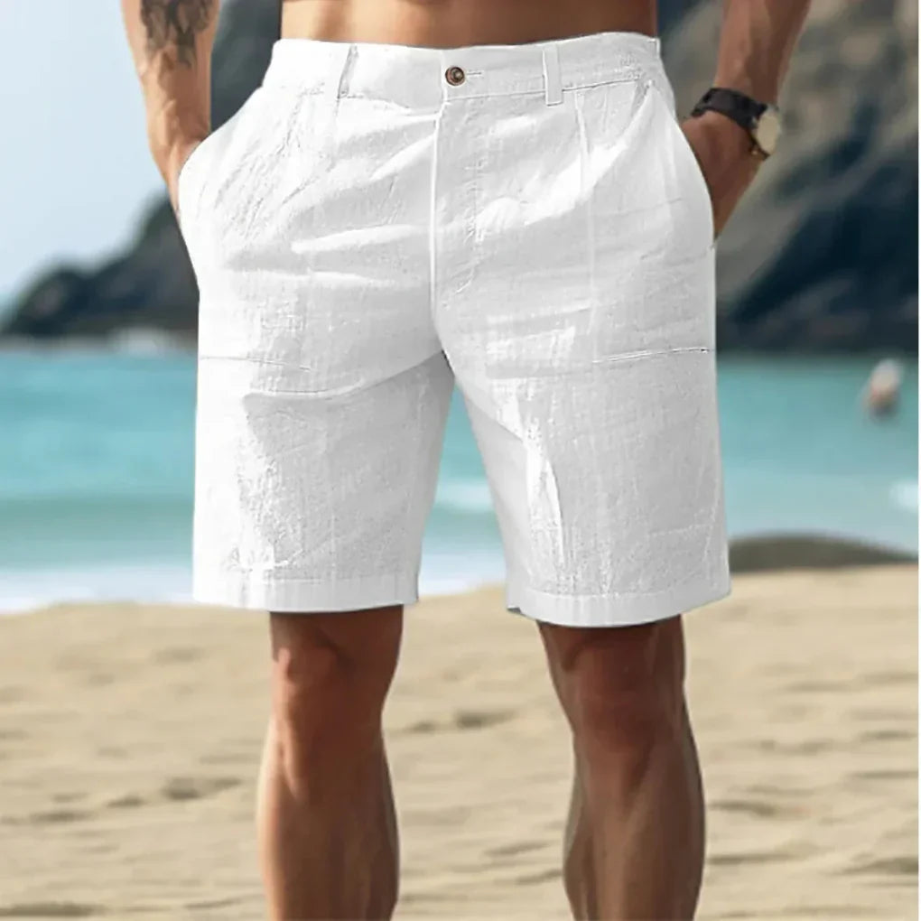 Komfortable grå herreshorts med snøring, perfekt for sommerdager og avslappet fritid. Myk bomull.