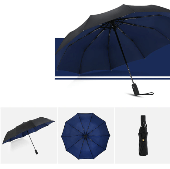 Automatisk, ergonomisk stormparaply for menn og kvinner, designet for vind og regn. Kompakt og holdbar.