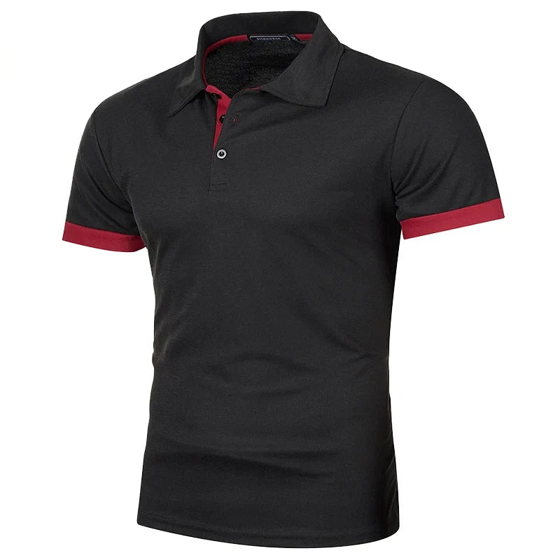 Kortermet herre polo skjorte med stilig kontrastfarge, perfekt for uformell sommerstil og herremote.