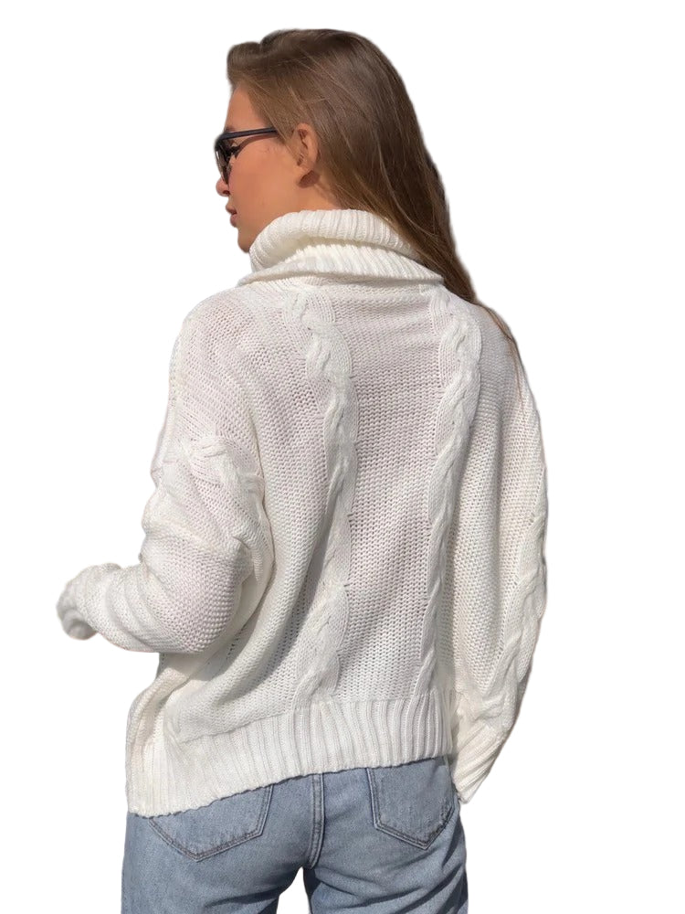 Koselig chunky turtleneck genser i ullblanding for kvinner, med kabelstrikket design, perfekt for høst og vinter.