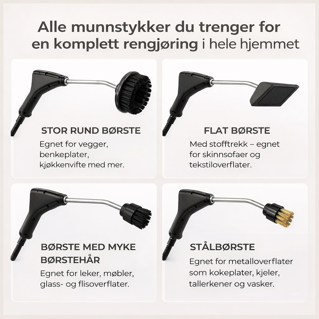 Robust damprenser for grundig båtpleie. Fjerner alger, salt og skitt fra båtoverflater og puter. Perfekt for båt.