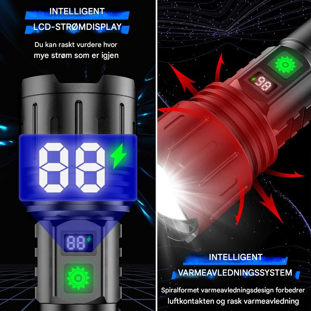 Intens søkelys med 100 000 lumen, denne kraftige lommelykten gir suveren belysning for alle utendørs behov.