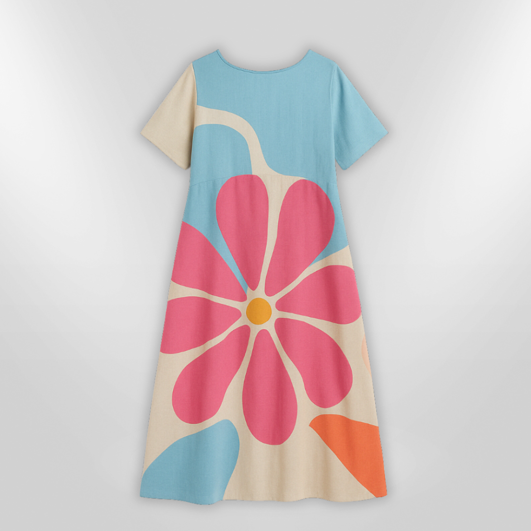 Kvinnekjole: Løs floral maxikjole, en komfortabel og elegant sommerkjole for enhver anledning.