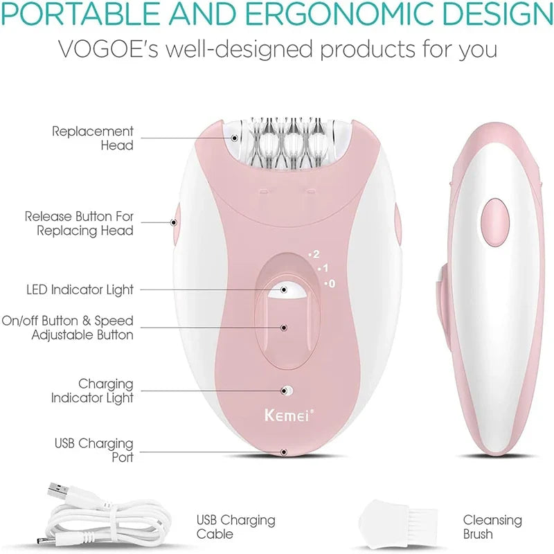 Elektrisk epilator for kvinner gir langvarig glatt hud på ben og kropp. Ideell for personlig pleie.