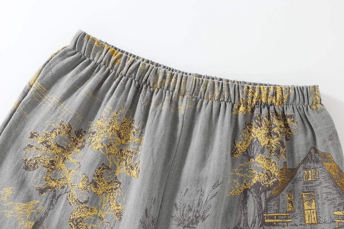 Luksuriøst kvinne pyjamassett i kimono-stil. Akvarellmønster & suveren komfort for hjemmekos og avslappede morgener.