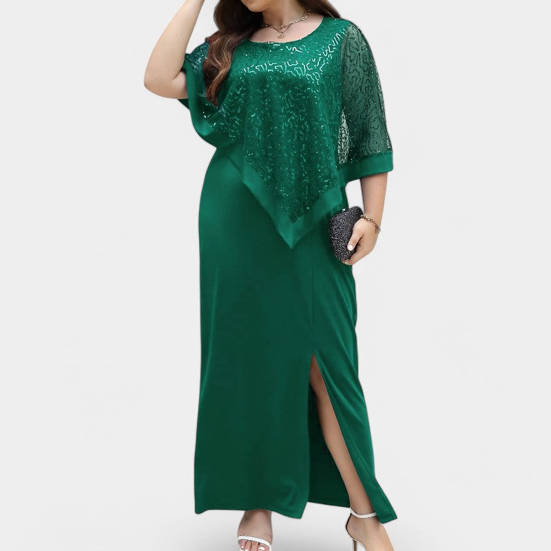 Kvinne tunikakjole med paljetter og batwing-ermer, en elegant sommerkjole med løs passform for damer.