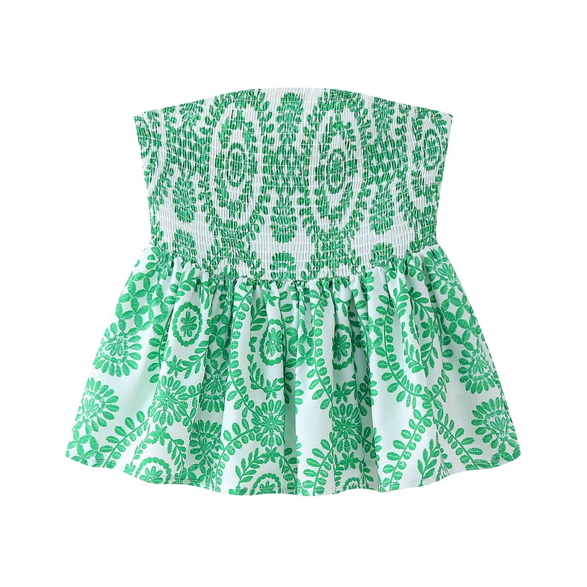 Motebevisst stroppeløs blomster crop topp med volanger, trendy sommertopp for kvinner.