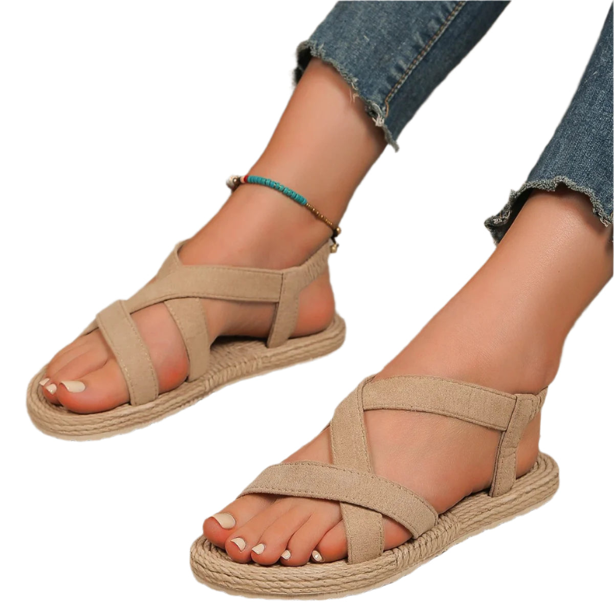 Kvinner stilrene komfortsandaler i khaki. Flate såler og sklisikkert design.
