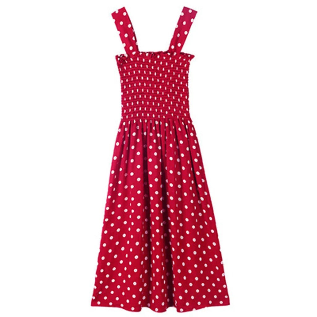 Elegant polka dot ermeløs kjole til kvinner, en allsidig og komfortabel sommerkjole.