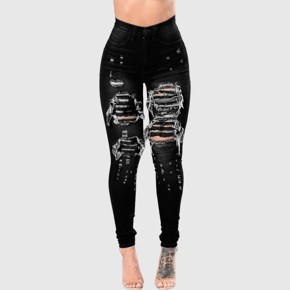 Trendy rippede jeans for kvinner, blyantbukser i skinny passform med stretch og moderne detaljer.