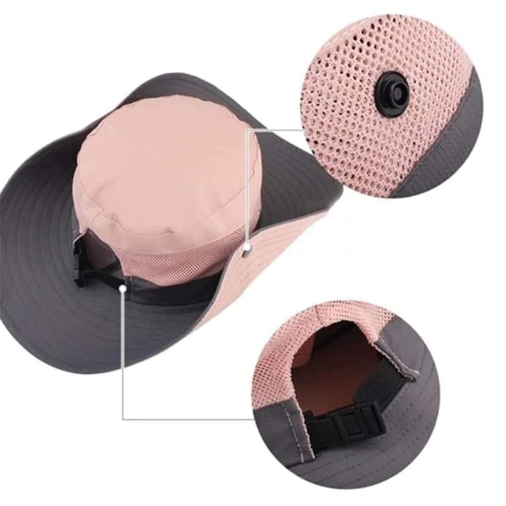 Trendy kvinner solhatt, pustende med hestehaleåpning, perfekt for sommerferie og mote.