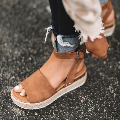 Dames plattformsandaler, espadrille-stil. Komfortable kilehælsko for sommeren.