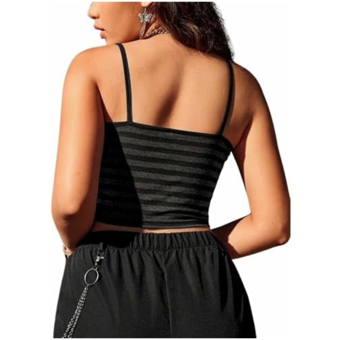 Stripete crop top med spaghettistropper, casual og trendy for kvinner, perfekt for varme sommerdager.
