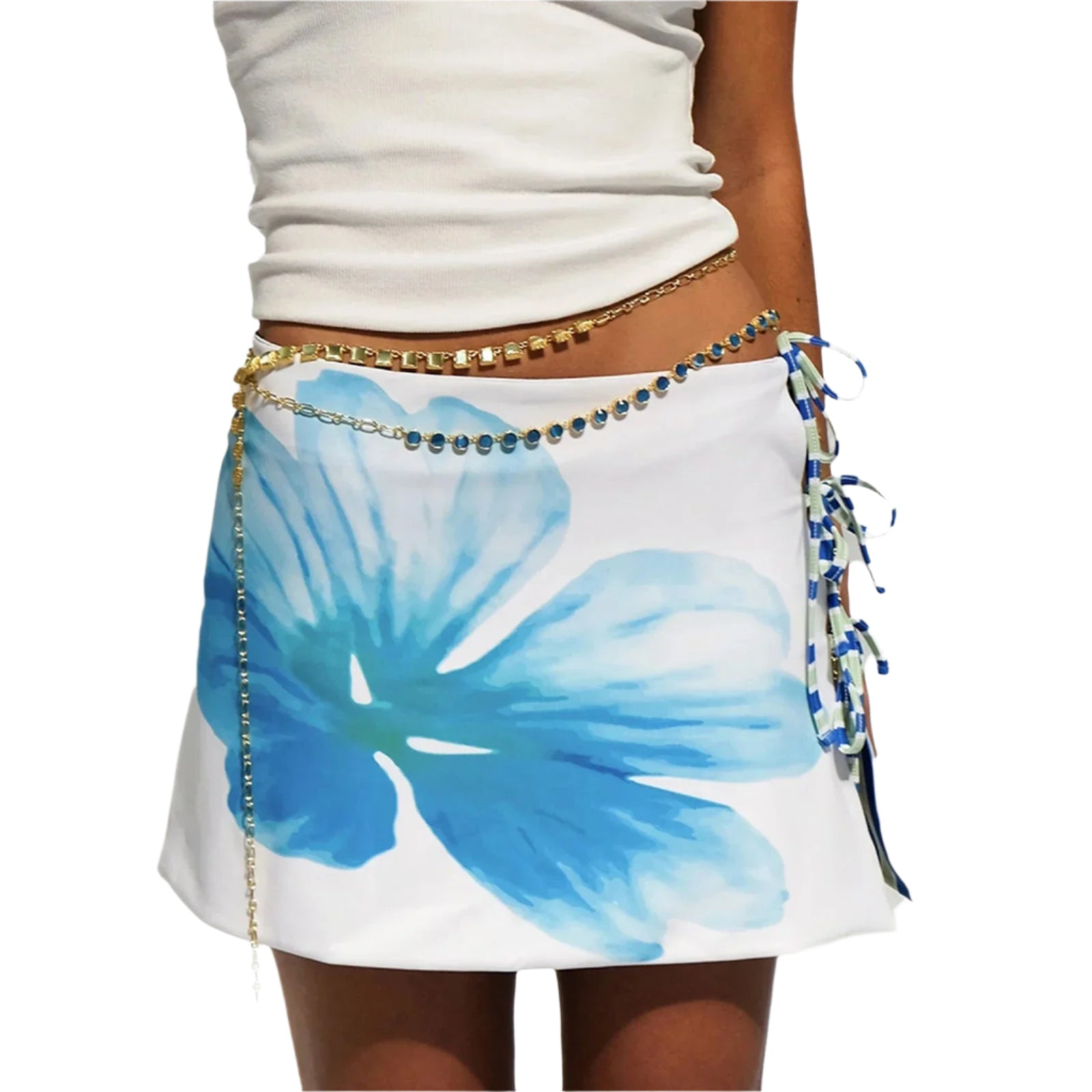 Kvinner trendy miniskjørt, tie-dye batikkmønster. Bodycon med snøring i sidene og lav midje.